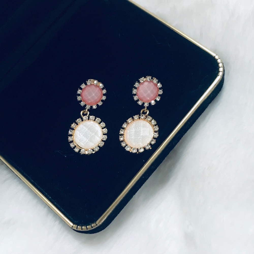 💕Pretty Pink/White/Gold Diamond Dangle Earrings